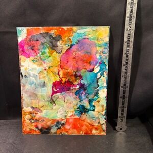 Vintage Abstract Alcohol Ink Painting 8x10 Colorful Fluid Art Panel Pre-2007